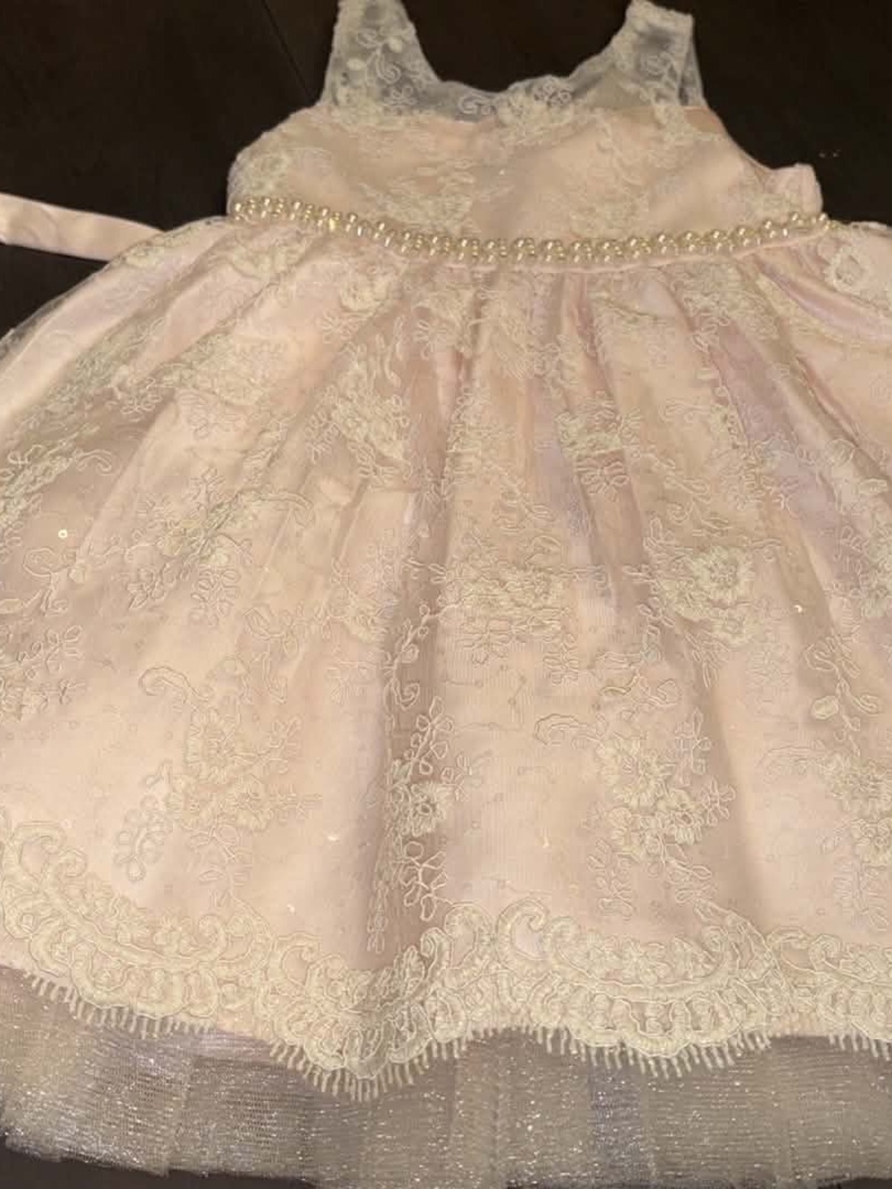 American Princess Pink Lace Flower Girl Dress with Pearl Waist 4